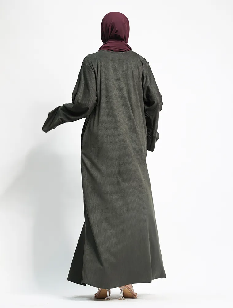 Khaki Suede Feel Stretch Abaya